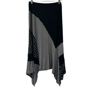 CHICO’S Skirt High Low Polka dots Stripes Black White Chico's size 1 Regular 8